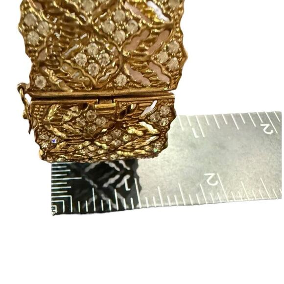 Vintage Gold Tone Bracelet with Rhinestones Cuff Style - Picture 4 of 5